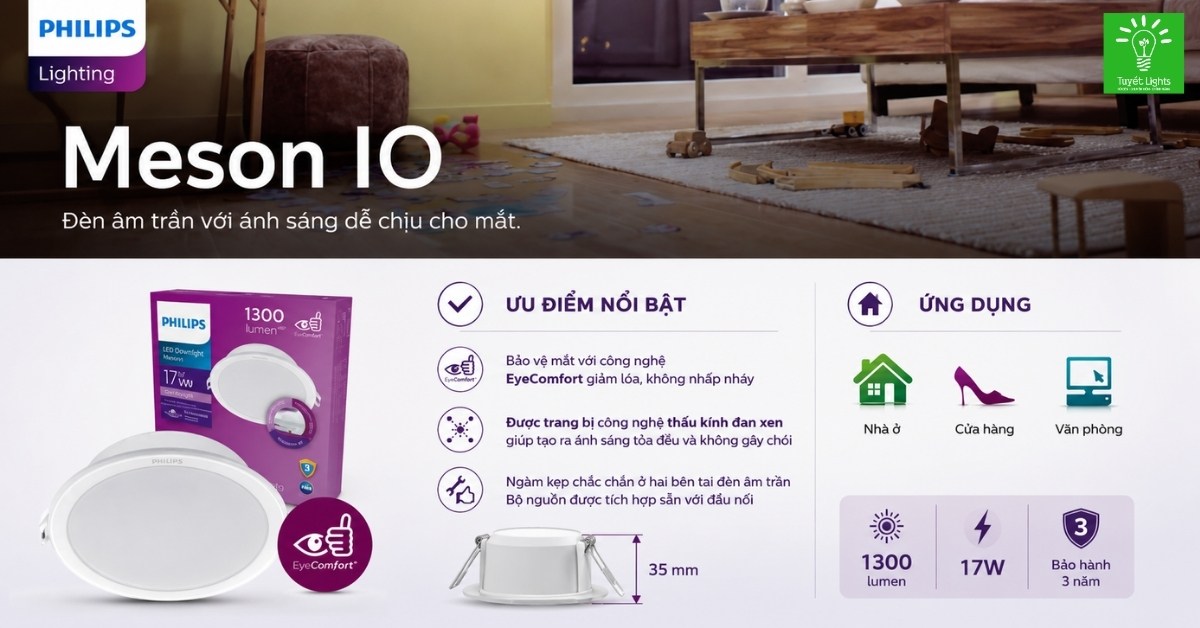 Giải pháp chiếu sáng tối ưu cho nội thất hiện đại – Đèn LED âm trần Philips Meson IO